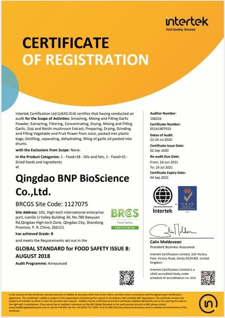 China Qingdao BNP BioScience Co., Ltd. Certificaciones