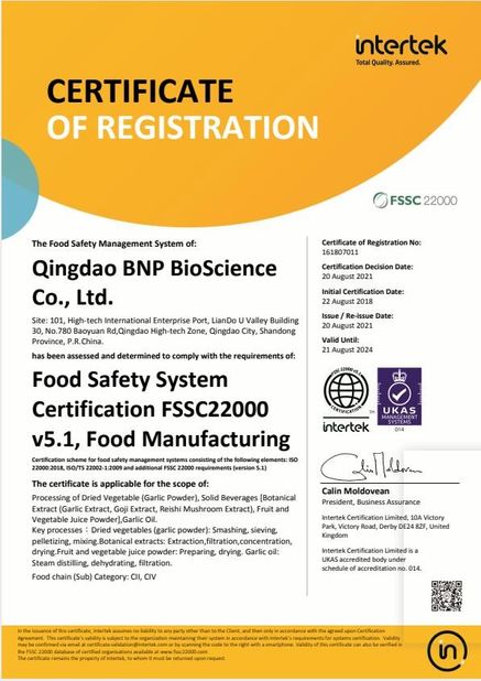 Porcelana Qingdao BNP BioScience Co., Ltd. Certificaciones